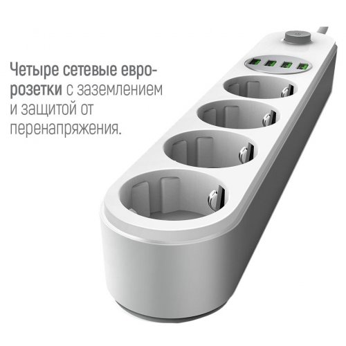 Уцінка мережевий фільтр ColorWay 2 м 4 розетки + 4 USB (CW-CHE44W) White (Розкрита упаковка, 872293) купити в Україні: Київ, Львів, Хмельницький, Тернопіль, Івано-Франківськ | Низька ціна, відгуки, характеристики від TELEMART фото