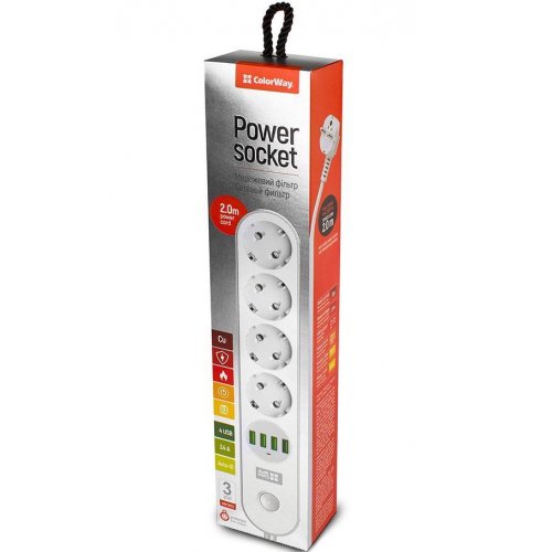 Уцінка мережевий фільтр ColorWay 2 м 4 розетки + 4 USB (CW-CHE44W) White (Розкрита упаковка, 872293) купити в Україні: Київ, Львів, Хмельницький, Тернопіль, Івано-Франківськ | Низька ціна, відгуки, характеристики від TELEMART фото