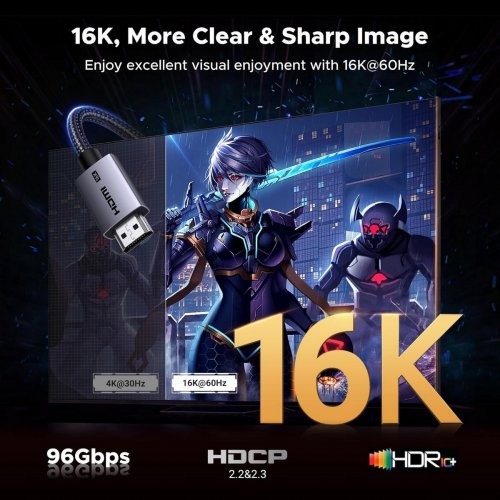 Кабель Ugreen HD186 HDMI to HDMI 16K 2m (65900) Black купить в Украине: Киев, Днепр, Харьков, Одесса  | Низкая цена, отзывы, характеристики от TELEMART фото