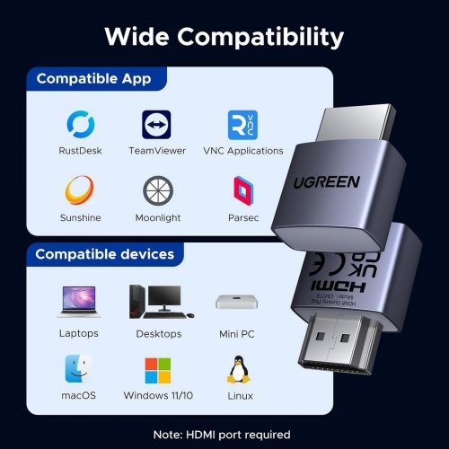 Емулятор монітора Ugreen CM775 HDMI Dummy Plug 4pcs (95994) Grey купити в Україні: Київ, Львів, Хмельницький, Тернопіль, Івано-Франківськ | Низька ціна, відгуки, характеристики від TELEMART фото