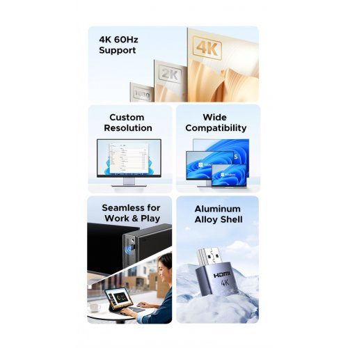 Емулятор монітора Ugreen CM775 HDMI Dummy Plug 4pcs (95994) Grey купити в Україні: Київ, Львів, Хмельницький, Тернопіль, Івано-Франківськ | Низька ціна, відгуки, характеристики від TELEMART фото