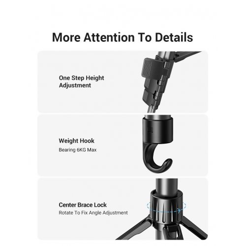 Штатив Ugreen LP661 Professional Tripod For Phone and Cameras (15187) купити в Україні: Київ, Львів, Хмельницький, Тернопіль, Івано-Франківськ | Низька ціна, відгуки, характеристики від TELEMART фото