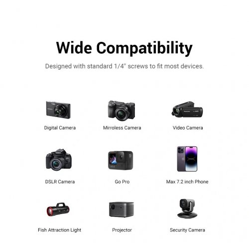 Штатив Ugreen LP661 Professional Tripod For Phone and Cameras (15187) купити в Україні: Київ, Львів, Хмельницький, Тернопіль, Івано-Франківськ | Низька ціна, відгуки, характеристики від TELEMART фото