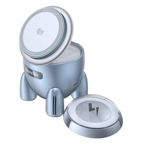 Бездротовий зарядний пристрій Ugreen W713 2 in 1 Magnetic Wireless 25W (65300) Blue купити в Україні: Київ, Львів, Хмельницький, Тернопіль, Івано-Франківськ | Низька ціна, відгуки, характеристики від TELEMART фото