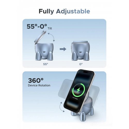 Бездротовий зарядний пристрій Ugreen W713 2 in 1 Magnetic Wireless 25W (65300) Blue купити в Україні: Київ, Львів, Хмельницький, Тернопіль, Івано-Франківськ | Низька ціна, відгуки, характеристики від TELEMART фото