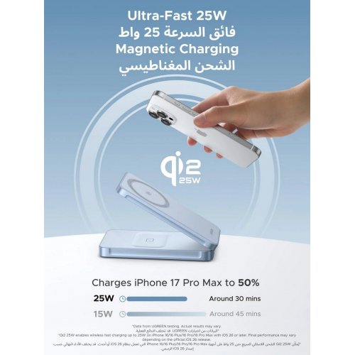 Бездротовий зарядний пристрій Ugreen W756 2 in 1 Magnetic Wireless 25W (55963) Blue купити в Україні: Київ, Львів, Хмельницький, Тернопіль, Івано-Франківськ | Низька ціна, відгуки, характеристики від TELEMART фото