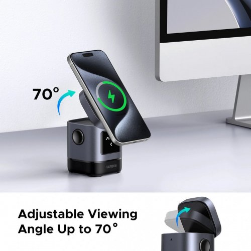 Бездротовий зарядний пристрій Ugreen W709 2 in 1 Magnetic Wireless 15W (45775) Grey купити в Україні: Київ, Львів, Хмельницький, Тернопіль, Івано-Франківськ | Низька ціна, відгуки, характеристики від TELEMART фото