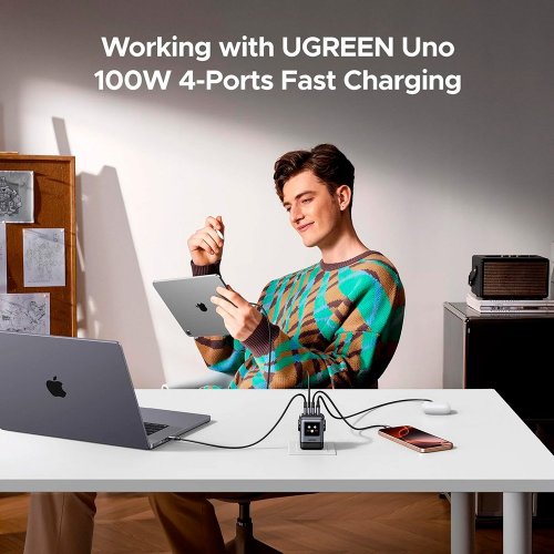 Мережевий зарядний пристрій Ugreen X688 USB + 3 x USB Type-C 100W (45515B) Grey купити в Україні: Київ, Львів, Хмельницький, Тернопіль, Івано-Франківськ | Низька ціна, відгуки, характеристики від TELEMART фото