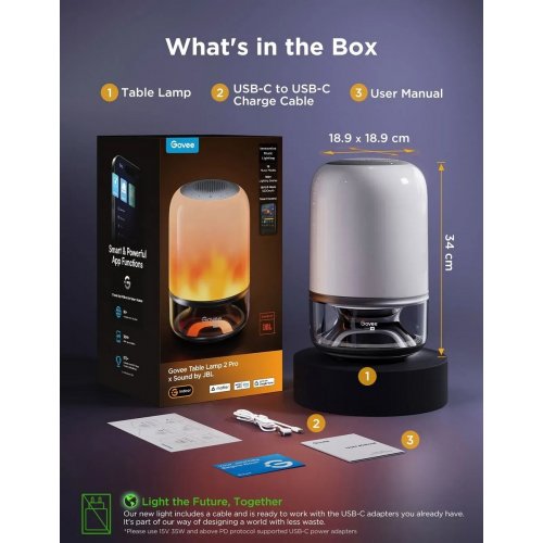 Розумна настільна лампа Govee Table Lamp 2 Pro x Sound by JBL (H60200F1) купити в Україні: Київ, Львів, Хмельницький, Тернопіль, Івано-Франківськ | Низька ціна, відгуки, характеристики від TELEMART фото
