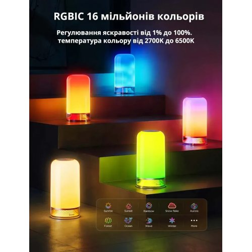 Розумна настільна лампа Govee H6022 Table Lamp 2 Aura RGBICWW (H60223D1) купити в Україні: Київ, Львів, Хмельницький, Тернопіль, Івано-Франківськ | Низька ціна, відгуки, характеристики від TELEMART фото