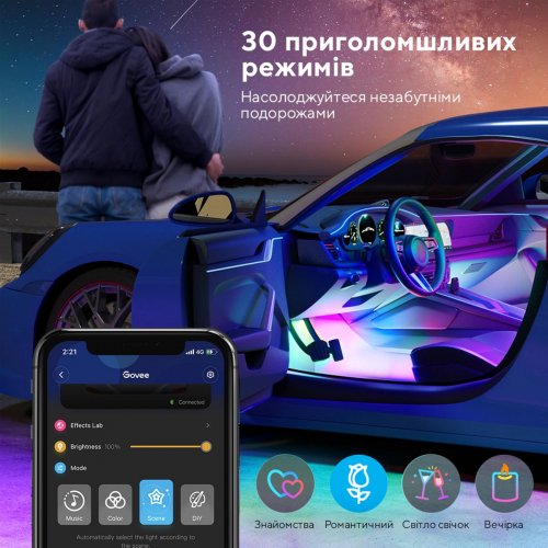 Набір розумного підсвічування для автомобіля Govee H7090 RGBIC Interior Car Lights (H70900D2) купити в Україні: Київ, Львів, Хмельницький, Тернопіль, Івано-Франківськ | Низька ціна, відгуки, характеристики від TELEMART фото