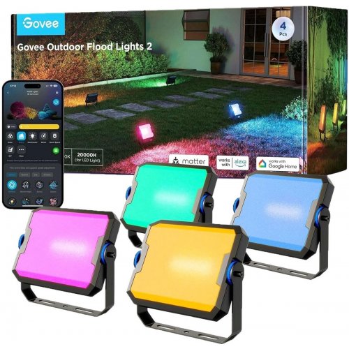 Набір настінних світильників Govee H8057 Outdoor FLood Lights 4 шт. (H8057C11) купити в Україні: Київ, Львів, Хмельницький, Тернопіль, Івано-Франківськ | Низька ціна, відгуки, характеристики від TELEMART фото