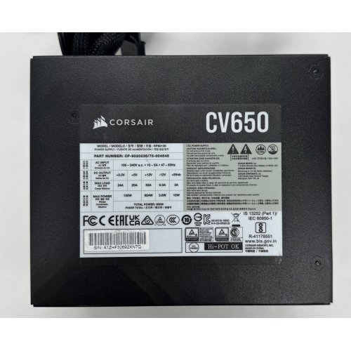 Блок живлення Corsair CV650 650W (CP-9020236-EU) (Відновлено продавцем, 872789) купити в Україні: Київ, Львів, Хмельницький, Тернопіль, Івано-Франківськ | Перевірка сумісності, низька ціна, відгуки, характеристики від TELEMART фото