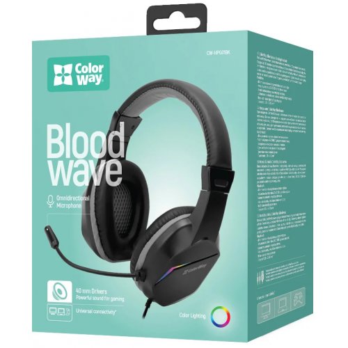 Навушники ColorWay Bloodwave LED (CW-HPG01BK) Black купити в Україні: Київ, Львів, Хмельницький, Тернопіль, Івано-Франківськ | Низька ціна, відгуки, характеристики від TELEMART фото