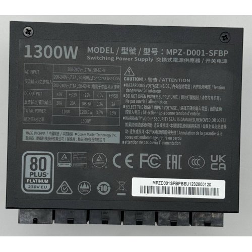 Блок питания Cooler Master V1300 SFX PLATINUM 1300W (MPZ-D001-SFBP-BEU) (Восстановлено продавцом, 873579) купить в Украине: Киев, Днепр, Харьков, Одесса  | Проверка совместимости, низкая цена, отзывы, характеристики от TELEMART фото