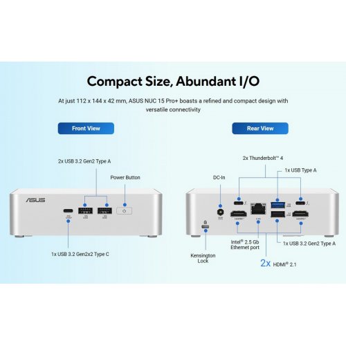 Неттоп Asus NUC 15 Pro+ RNUC15CRSU500002 (90AR00P3-M00030) Silver купить в Украине: Киев, Днепр, Харьков, Одесса  | Низкая цена, отзывы, характеристики от TELEMART фото