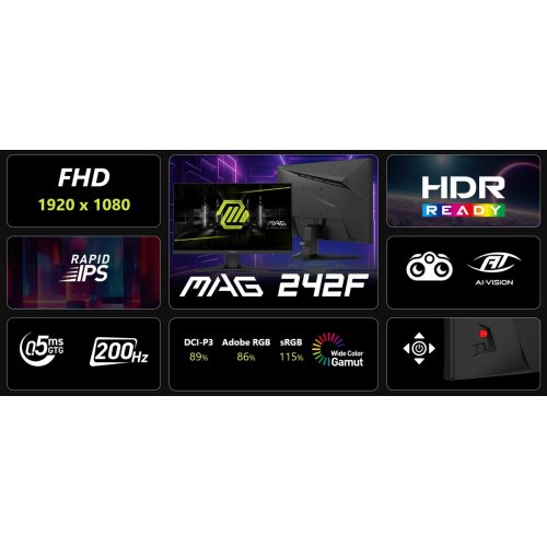 Уцінка монітор MSI 23.8" MAG 242F Black (Пошкоджено пакування, 873843) купити в Україні: Київ, Львів, Хмельницький, Тернопіль, Івано-Франківськ | Низька ціна, відгуки, характеристики від TELEMART фото