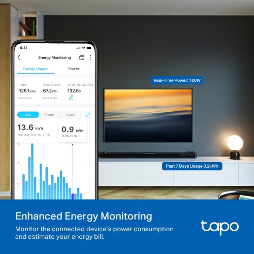 Розумна Wi-Fi-розетка з моніторингом енергоспоживання TP-LINK Tapo P110M купити в Україні: Київ, Львів, Хмельницький, Тернопіль, Івано-Франківськ | Низька ціна, відгуки, характеристики від TELEMART фото