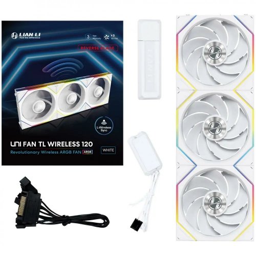 Набор кулеров для корпуса Lian Li Uni Fan TL Wireless 120 Reverse Blade 3 in 1 (G99.12RTL1W3W.00) White купить в Украине: Киев, Днепр, Харьков, Одесса  | Проверка совместимости, низкая цена, отзывы, характеристики от TELEMART фото