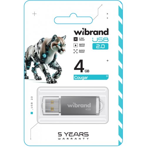 Накопичувач Wibrand Cougar 4GB USB 2.0 (WI2.0/CU4P1S) Silver купити в Україні: Київ, Львів, Хмельницький, Тернопіль, Івано-Франківськ | Низька ціна, відгуки, характеристики від TELEMART фото