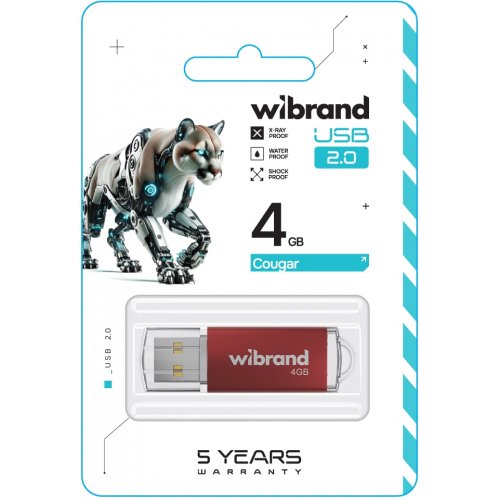 Накопичувач Wibrand Cougar 4GB USB 2.0 (WI2.0/CU4P1R) Red купити в Україні: Київ, Львів, Хмельницький, Тернопіль, Івано-Франківськ | Низька ціна, відгуки, характеристики від TELEMART фото