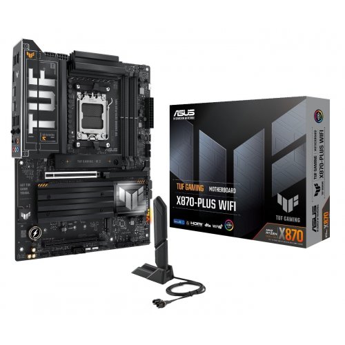 Уцінка материнська плата Asus TUF GAMING X870-PLUS WIFI (sAM5, AMD X870) (Відремонтовано виробником, 875167) купити в Україні: Київ, Львів, Хмельницький, Тернопіль, Івано-Франківськ | Перевірка сумісності, низька ціна, відгуки, характеристики від TELEMART фото