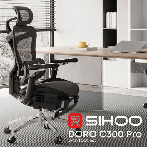 Крісло офісне Sihoo DORO C300 Pro Mesh with Footrest (DORO-C300-PRO-M101-JT) Black купити в Україні: Київ, Львів, Хмельницький, Тернопіль, Івано-Франківськ | Низька ціна, відгуки, характеристики від TELEMART фото