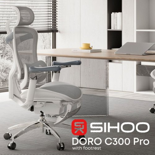 Крісло офісне Sihoo DORO C300 Pro Mesh with Footrest (DORO-C300-PRO-M102-JT) White купити в Україні: Київ, Львів, Хмельницький, Тернопіль, Івано-Франківськ | Низька ціна, відгуки, характеристики від TELEMART фото