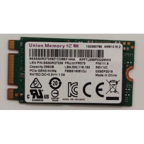 Ssd-диск Union Memory 256GB M.2 (2242 PCI-E) (SSS0R27339) (Відновлено продавцем, 875776) купити в Україні: Київ, Львів, Хмельницький, Тернопіль, Івано-Франківськ | Перевірка сумісності, низька ціна, відгуки, характеристики від TELEMART фото