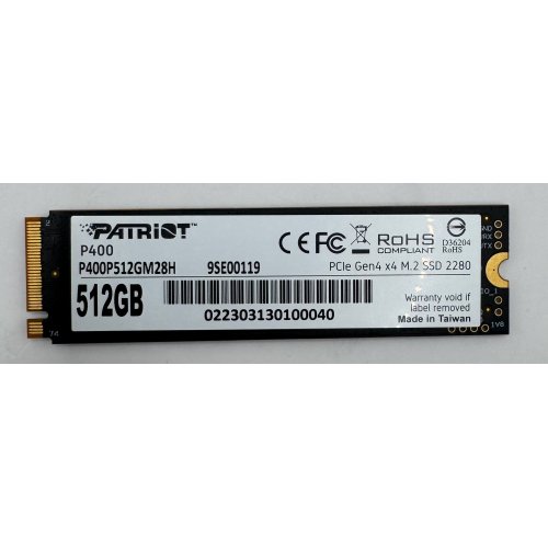 Ssd-диск Patriot P400 512GB M.2 (2280 PCI-E) NVMe x4 (P400P512GM28H) (Відновлено продавцем, 876001) купити в Україні: Київ, Львів, Хмельницький, Тернопіль, Івано-Франківськ | Перевірка сумісності, низька ціна, відгуки, характеристики від TELEMART фото