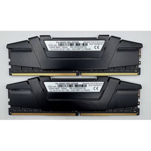 Озу G.Skill DDR4 32GB (2x16GB) 3600Mhz Ripjaws V Black (F4-3600C18D-32GVK) (Восстановлено продавцом, 876019) купить в Украине: Киев, Днепр, Харьков, Одесса  | Проверка совместимости, низкая цена, отзывы, характеристики от TELEMART фото