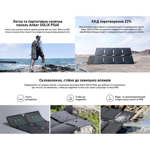 Зарядна станція Anker SOLIX C300XDC 140W 288Wh + Solar Panel PS60 60W (B1728311) купити в Україні: Київ, Львів, Хмельницький, Тернопіль, Івано-Франківськ | Низька ціна, відгуки, характеристики від TELEMART фото