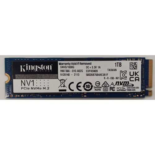 Ssd-диск Kingston NV1 1TB M.2 (2280 PCI-E) NVMe x4 (SNVS/1000G) (Відновлено продавцем, 876386) купити в Україні: Київ, Львів, Хмельницький, Тернопіль, Івано-Франківськ | Перевірка сумісності, низька ціна, відгуки, характеристики від TELEMART фото