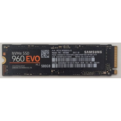 Ssd-диск Samsung 960 EVO V-NAND 500GB M.2 (2280 PCI-E) NVMe x4 (MZ-V6E500BW) (Відновлено продавцем, 876403) купити в Україні: Київ, Львів, Хмельницький, Тернопіль, Івано-Франківськ | Перевірка сумісності, низька ціна, відгуки, характеристики від TELEMART фото
