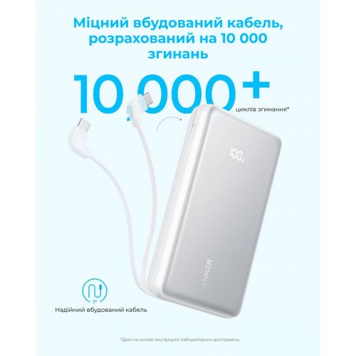 Powerbank Anker 20000mAh 22.5W (A110EH21) White купити в Україні: Київ, Львів, Хмельницький, Тернопіль, Івано-Франківськ | Низька ціна, відгуки, характеристики від TELEMART фото