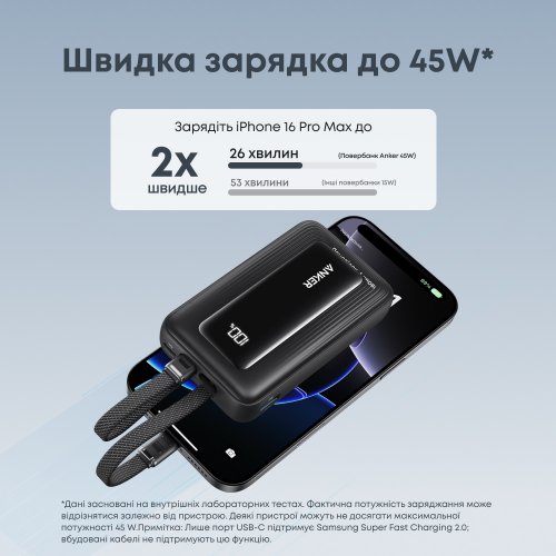 Powerbank Anker 20000mAh 45W (A1681H12) Black купити в Україні: Київ, Львів, Хмельницький, Тернопіль, Івано-Франківськ | Низька ціна, відгуки, характеристики від TELEMART фото
