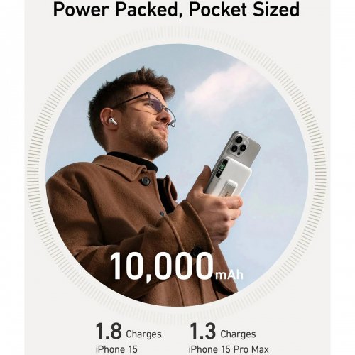 Powerbank Anker MagGo 10000mAh Qi2 15W + USB-C 27W (A1654G21) White купити в Україні: Київ, Львів, Хмельницький, Тернопіль, Івано-Франківськ | Низька ціна, відгуки, характеристики від TELEMART фото