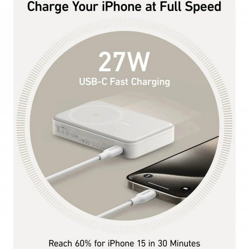 Powerbank Anker MagGo 10000mAh Qi2 15W + USB-C 27W (A1654G21) White купити в Україні: Київ, Львів, Хмельницький, Тернопіль, Івано-Франківськ | Низька ціна, відгуки, характеристики від TELEMART фото