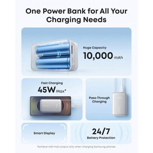 Powerbank Anker Nano 10000mAh 45W (A1638H21) White купити в Україні: Київ, Львів, Хмельницький, Тернопіль, Івано-Франківськ | Низька ціна, відгуки, характеристики від TELEMART фото
