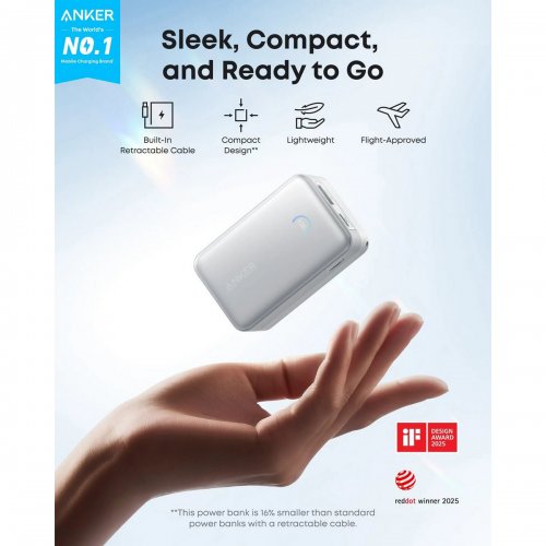 Powerbank Anker Nano 10000mAh 45W (A1638H21) White купити в Україні: Київ, Львів, Хмельницький, Тернопіль, Івано-Франківськ | Низька ціна, відгуки, характеристики від TELEMART фото
