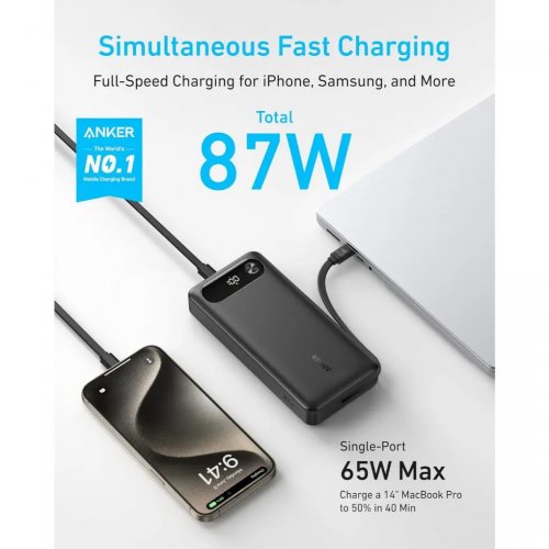 Powerbank Anker PowerCore 20000mAh 87W (A1383H11) Black купити в Україні: Київ, Львів, Хмельницький, Тернопіль, Івано-Франківськ | Низька ціна, відгуки, характеристики від TELEMART фото