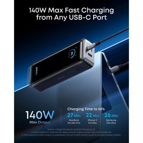 Powerbank Anker Prime 26000mAh 300W (A110AH11) Black купити в Україні: Київ, Львів, Хмельницький, Тернопіль, Івано-Франківськ | Низька ціна, відгуки, характеристики від TELEMART фото