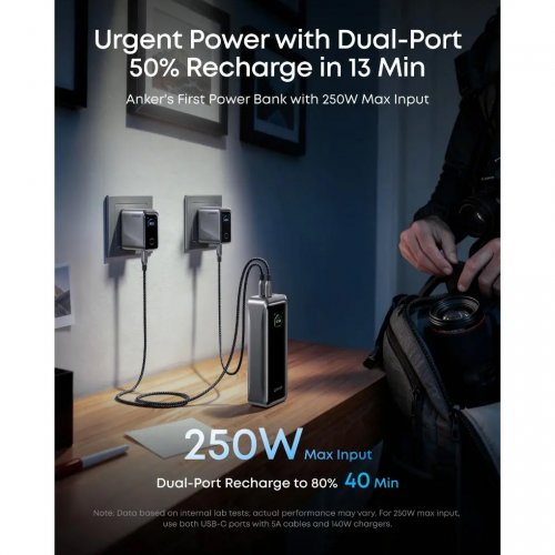 Powerbank Anker Prime 26000mAh 300W (A110AH11) Black купити в Україні: Київ, Львів, Хмельницький, Тернопіль, Івано-Франківськ | Низька ціна, відгуки, характеристики від TELEMART фото