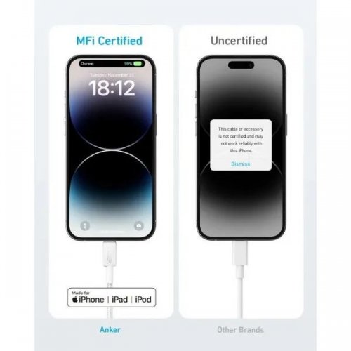Кабель Anker 322 USB Type-C to Lightning 1.8m (A81B6G11) Black купить в Украине: Киев, Днепр, Харьков, Одесса  | Низкая цена, отзывы, характеристики от TELEMART фото