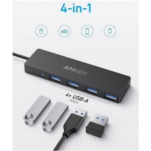 USB-хаб Anker PowerExpand Direct USB Type-C 4 in 1 (A8309G11) Black купить в Украине: Киев, Днепр, Харьков, Одесса  | Низкая цена, отзывы, характеристики от TELEMART фото