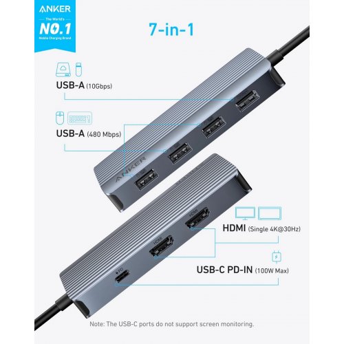 USB-хаб Anker USB Type-C 7 in 1 (A83740A2) Black купити в Україні: Київ, Львів, Хмельницький, Тернопіль, Івано-Франківськ | Низька ціна, відгуки, характеристики від TELEMART фото