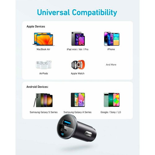Автомобільний зарядний пристрій Anker PowerDrive 323 USB 22.5W + USB Type-C 30W (A2735G11) Black купити в Україні: Київ, Львів, Хмельницький, Тернопіль, Івано-Франківськ | Низька ціна, відгуки, характеристики від TELEMART фото