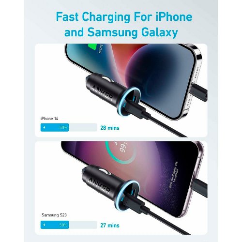 Автомобільний зарядний пристрій Anker PowerDrive 323 USB 22.5W + USB Type-C 30W (A2735G11) Black купити в Україні: Київ, Львів, Хмельницький, Тернопіль, Івано-Франківськ | Низька ціна, відгуки, характеристики від TELEMART фото