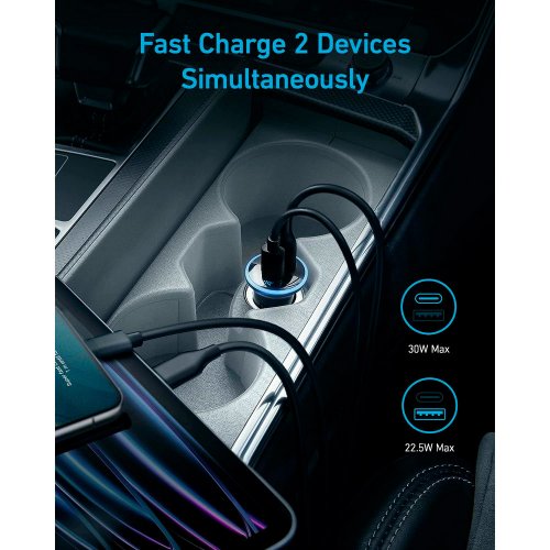 Автомобільний зарядний пристрій Anker PowerDrive 323 USB 22.5W + USB Type-C 30W (A2735G11) Black купити в Україні: Київ, Львів, Хмельницький, Тернопіль, Івано-Франківськ | Низька ціна, відгуки, характеристики від TELEMART фото