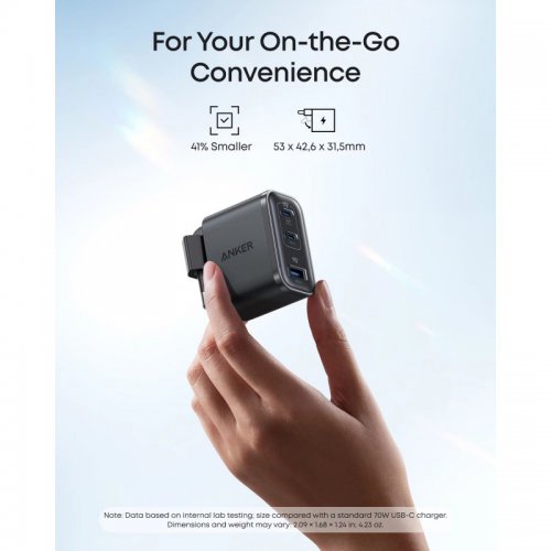 Сетевое зарядное устройство Anker Charger USB + 2 x USB Type-C 70W (A121AL11) Black купить в Украине: Киев, Днепр, Харьков, Одесса  | Низкая цена, отзывы, характеристики от TELEMART фото